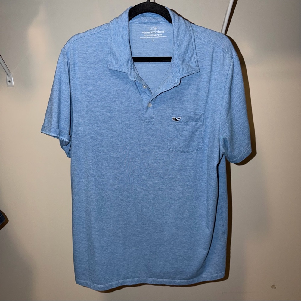 Vineyard Vines Men's Heather Light Blue Polo with Chest Pocket